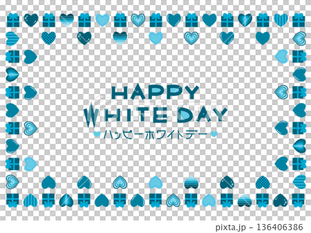 ハートとプレゼント模様フレームのホワイトデーイラスト 136406386