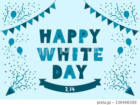 三角旗と風船とクラッカーのホワイトデーイラスト 136406389
