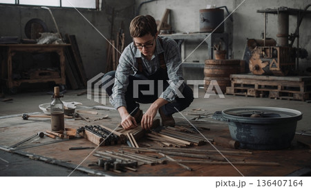 Crafting With Wood in a Workshop During the Afternoon 136407164