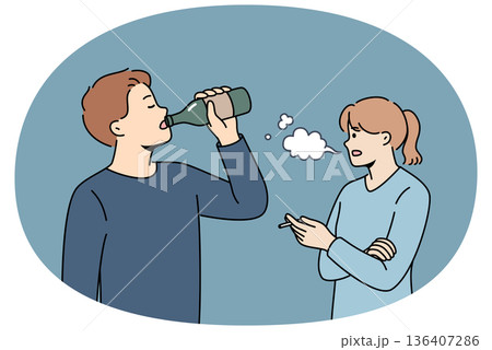 People with harmful addiction destroy health due to inability to give up drinking beer and alcohol. 136407286