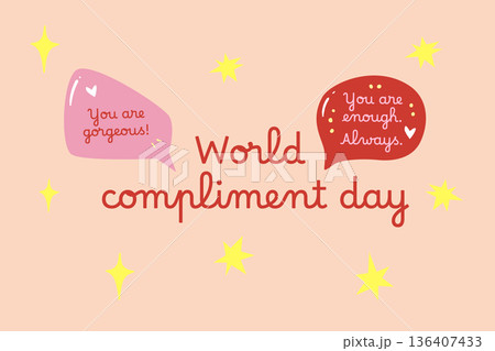 Soft pastel card celebrating compliment day. Ideal for social posts stories or cute printable designs about kindness and support. 136407433