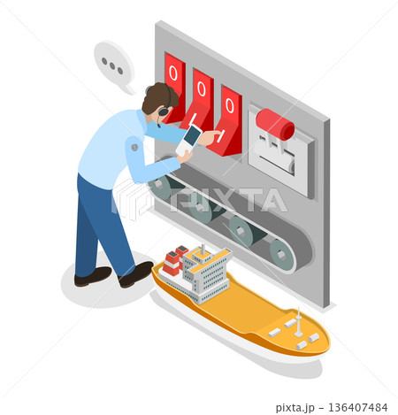 3D Isometric Flat  Illustration of Marine Transportation and Logistics. Item 1 136407484