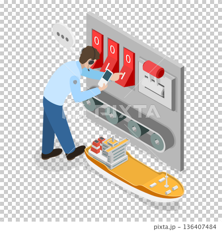 3D Isometric Flat  Illustration of Marine Transportation and Logistics. Item 1 136407484