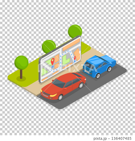 3D Isometric Flat  Illustration of Renting a Car Using a Mobile Application. Item 3 136407485
