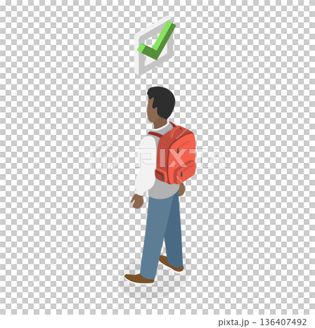3D Isometric Flat  Illustration of Wearing Of Backpack. Item 2 136407492