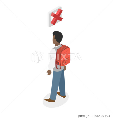 3D Isometric Flat Illustration of Wearing Of Backpack. Item 1 3D Isometric Flat Illustration of Wearing Of Backpack. Item 1 136407493