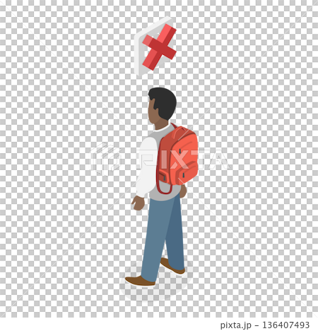 3D Isometric Flat  Illustration of Wearing Of Backpack. Item 1 136407493