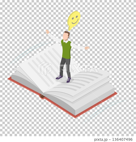 3D Isometric Flat  Illustration of Book Reading. Item 2 136407496