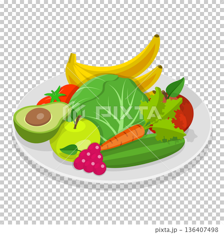 3D Isometric Flat Set of Vegetarian Food Plates. Item 8 3D Isometric Flat Set of Vegetarian Food Plates. Item 8 136407498