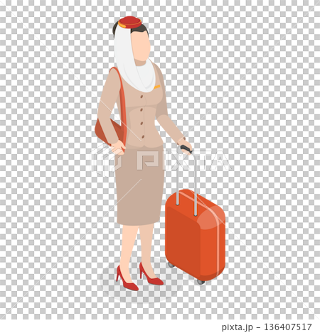 3D Isometric Flat  Illustration of Emirates Flight Attendants. Item 2 136407517