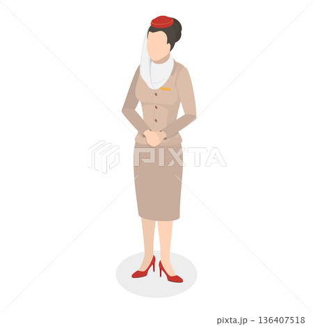 3D Isometric Flat  Illustration of Emirates Flight Attendants. Item 1 136407518