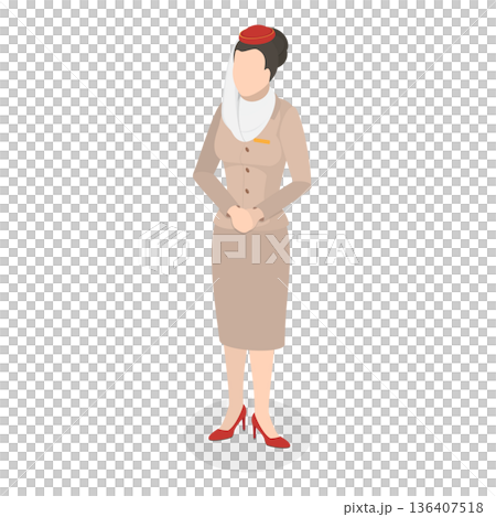 3D Isometric Flat  Illustration of Emirates Flight Attendants. Item 1 136407518