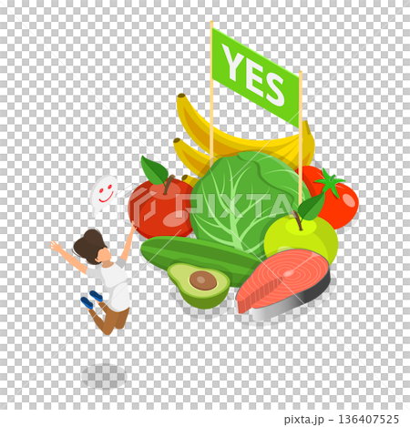 3D Isometric Flat  Illustration of Good And Bad Food For Liver. Item 1 136407525