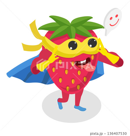 3D Isometric Flat Illustration of Strawberry Superhero. Item 2 3D Isometric Flat Illustration of Strawberry Superhero. Item 2 136407530
