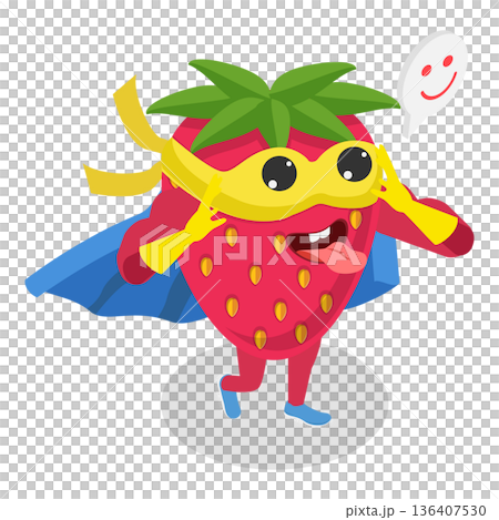 3D Isometric Flat Illustration of Strawberry Superhero. Item 2 3D Isometric Flat Illustration of Strawberry Superhero. Item 2 136407530