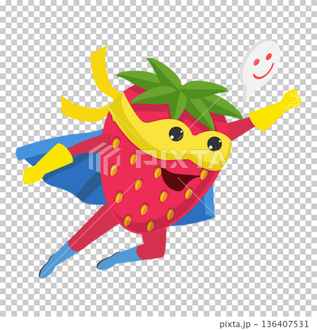3D Isometric Flat  Illustration of Strawberry Superhero. Item 1 136407531