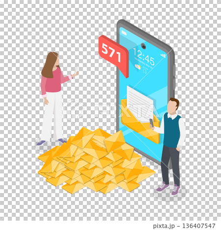3D Isometric Flat  Illustration of Spam. Item 3 136407547