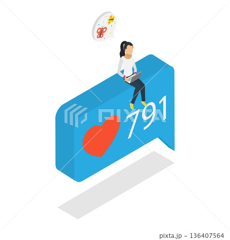 3D Isometric Flat  Illustration of Like Bubbles. Item 5 136407564