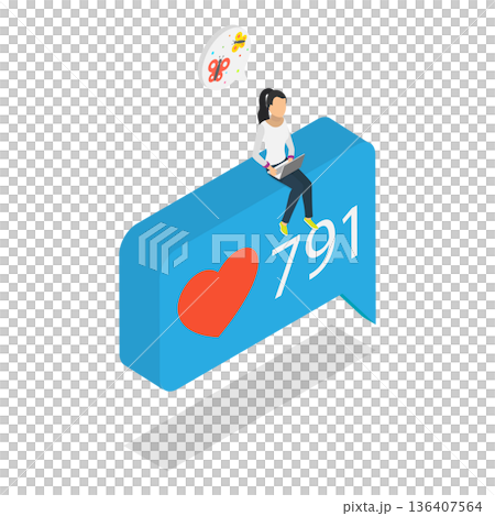 3D Isometric Flat  Illustration of Like Bubbles. Item 5 136407564