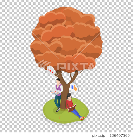 3D Isometric Flat  Illustration of Reading Characters. Item 6 136407569