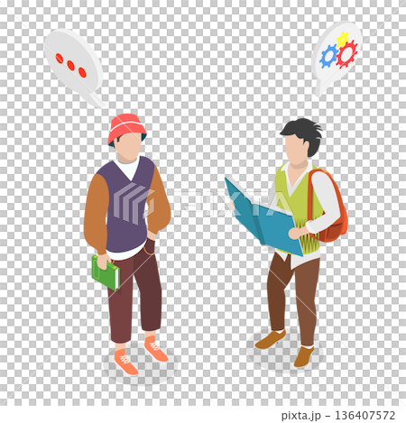 3D Isometric Flat  Illustration of Reading Characters. Item 3 136407572