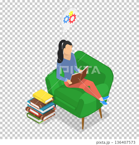 3D Isometric Flat  Illustration of Reading Characters. Item 2 136407573