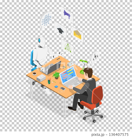 3D Isometric Flat  Illustration of AI Sales Improvement. Item 3 136407575