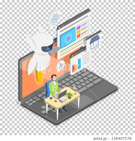 3D Isometric Flat Illustration of AI Sales Improvement. Item 2 3D Isometric Flat Illustration of AI Sales Improvement. Item 2 136407576