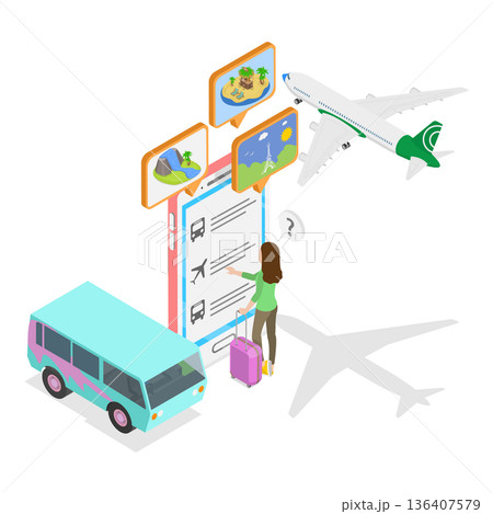 3D Isometric Flat  Illustration of Itinerary Planning. Item 2 136407579