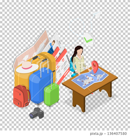3D Isometric Flat  Illustration of Itinerary Planning. Item 1 136407580