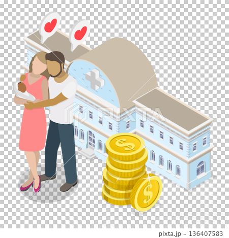3D Isometric Flat  Illustration of Family Insurance. Item 1 136407583