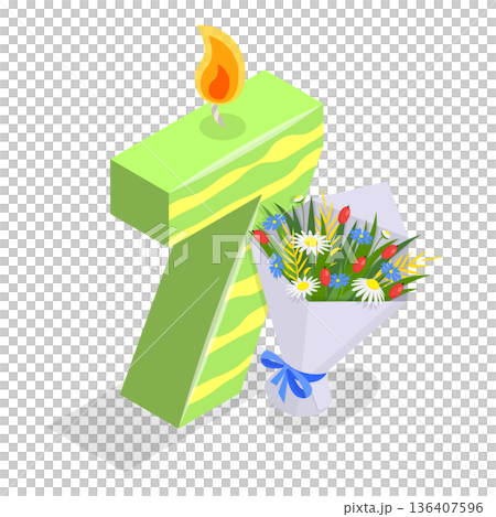 3D Isometric Flat  Illustration of Birthday Numbers. Item 2 136407596