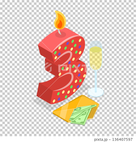 3D Isometric Flat  Illustration of Birthday Numbers. Item 1 136407597