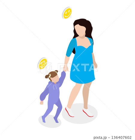 3D Isometric Flat  Illustration of Children Walking Skill Development. Item 3 136407602