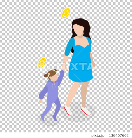 3D Isometric Flat  Illustration of Children Walking Skill Development. Item 3 136407602