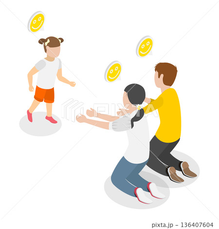 3D Isometric Flat  Illustration of Children Walking Skill Development. Item 1 136407604