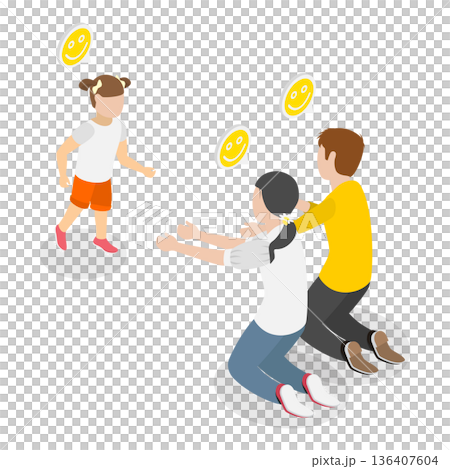 3D Isometric Flat  Illustration of Children Walking Skill Development. Item 1 136407604