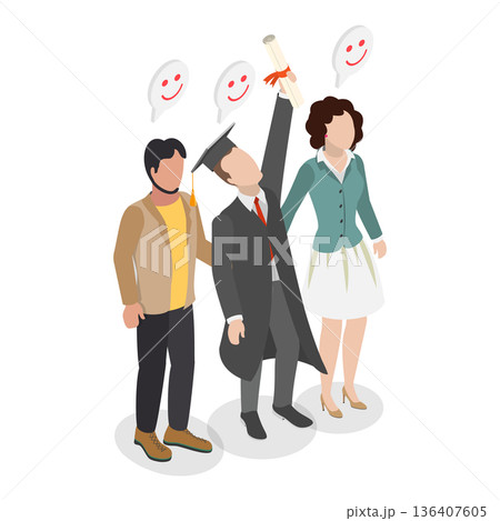 3D Isometric Flat  Illustration of Graduated Students. Item 2 136407605
