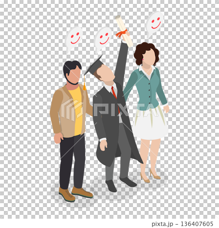 3D Isometric Flat  Illustration of Graduated Students. Item 2 136407605