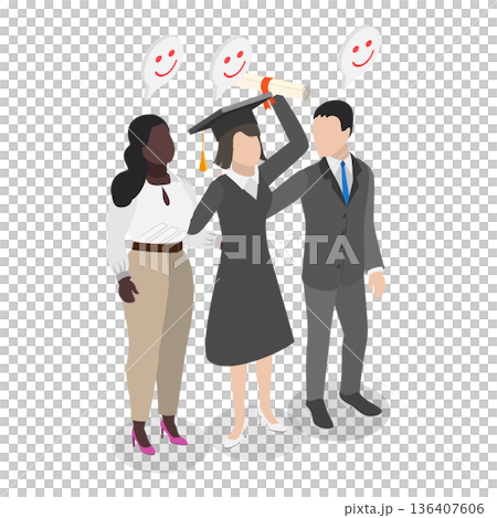 3D Isometric Flat  Illustration of Graduated Students. Item 1 136407606