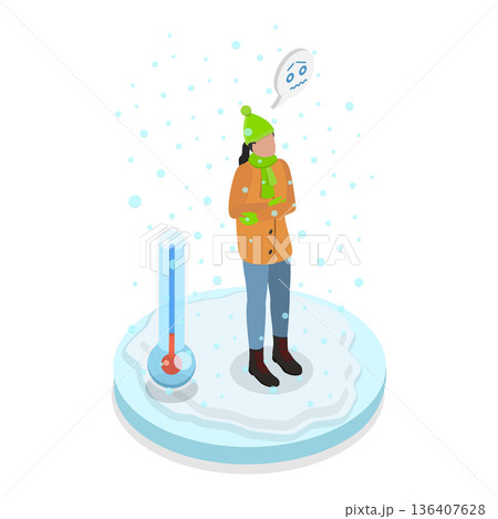 3D Isometric Flat  Illustration of Uncomfortable Weather. Item 2 136407628