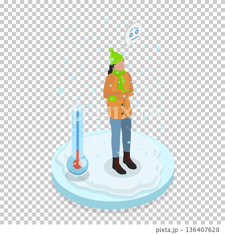 3D Isometric Flat  Illustration of Uncomfortable Weather. Item 2 136407628