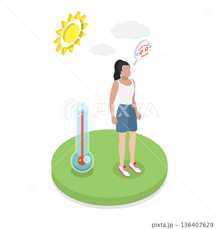 3D Isometric Flat  Illustration of Uncomfortable Weather. Item 1 136407629