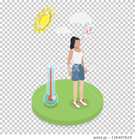 3D Isometric Flat  Illustration of Uncomfortable Weather. Item 1 136407629
