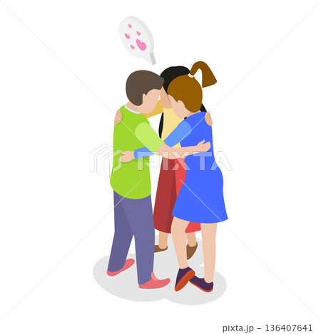 3D Isometric Flat  Illustration of Hugging Kids. Item 5 136407641