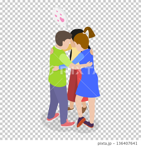 3D Isometric Flat  Illustration of Hugging Kids. Item 5 136407641
