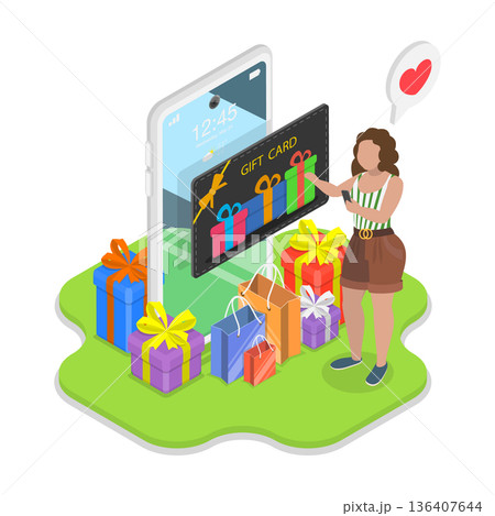 3D Isometric Flat Illustration of Digital Gift Voucher. Item 1 3D Isometric Flat Illustration of Digital Gift Voucher. Item 1 136407644