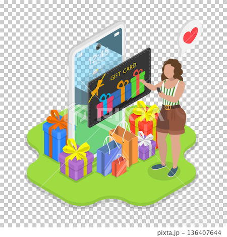 3D Isometric Flat Illustration of Digital Gift Voucher. Item 1 3D Isometric Flat Illustration of Digital Gift Voucher. Item 1 136407644