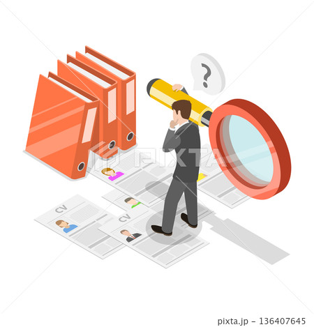 3D Isometric Flat  Illustration of Job Interview, Recruitment Agency. Item 3 136407645