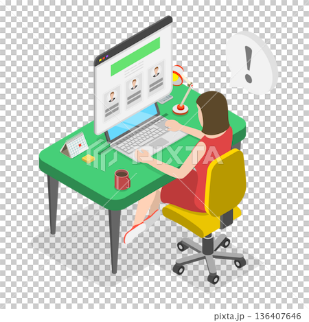 3D Isometric Flat  Illustration of Job Interview, Recruitment Agency. Item 2 136407646
